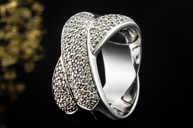 Verschlungener Doppelband Ring mit Diamanten Massive Arbeit Weißgold 750 