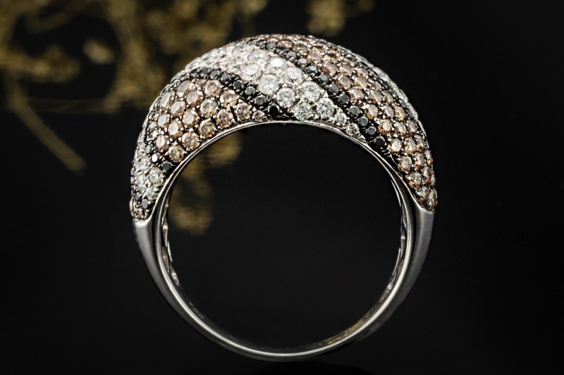 Cocktailring Ring Diamant Arbeit Weiß Braun Schwarz in 750er Weißgold 