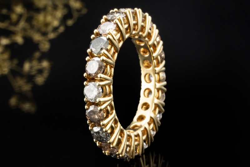 Memoire Ring Natürlich mit Diamanten in Erdtönen Cognac Braun 750er Gold 