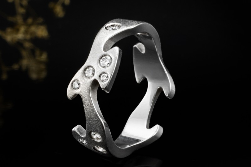 Georg Jensen Ring mit Diamanten Außergewöhnliche 750er Weißgold Arbeit 