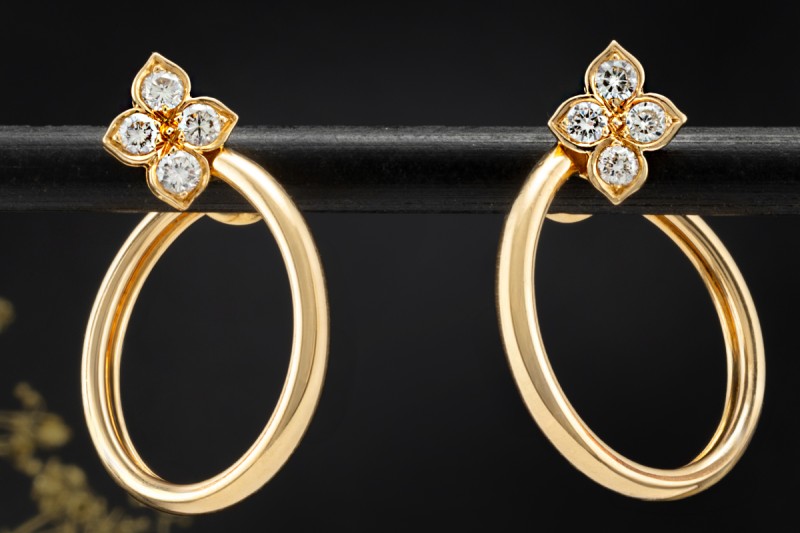 Cartier Hindu Floral Ohrringe Creolen Clips Diamanten in 750er Gelbgold 