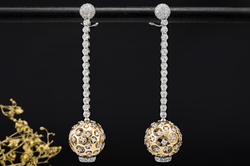 Ohrhänger Ohrstecker Kugeln beweglich mit Diamanten Gold Bicolor 750 