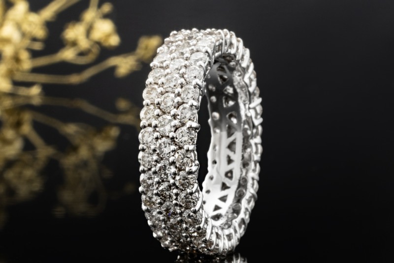 Memoire Ring Bandring mit 3 Reihen Diamanten in 750er Weißgold Größe 55 