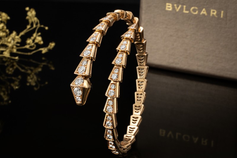 BVLGARI Serpenti Viper Armreif Armspange mit Diamanten Roségold Full Set 