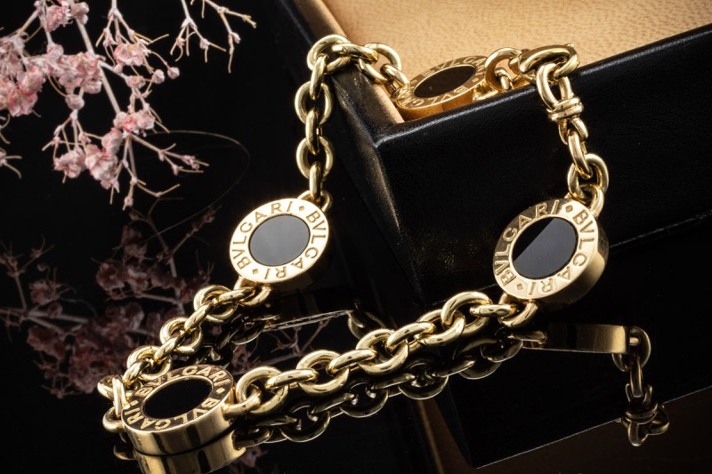 Bvlgari Onyx Armband Schwarz Massive Ausführung 19 cm in 750er Gelbgold 