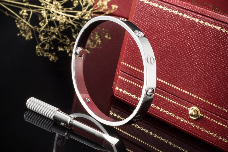 Cartier Love Armreif Armband Bracelet Diamanten Weißgold Gr. 17 Full Set 