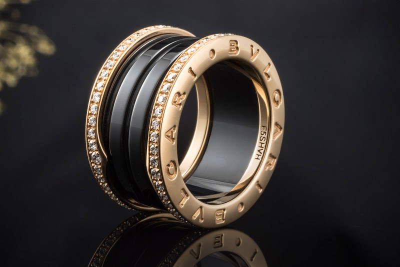 BVLGARI B.zero1 4-Band Ring Schwarze Keramik Diamanten 750er Roségold 53 