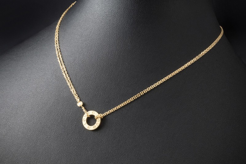 Cartier Love Collier Kette mit Anhänger 2 Diamanten in 750er Gelbgold 