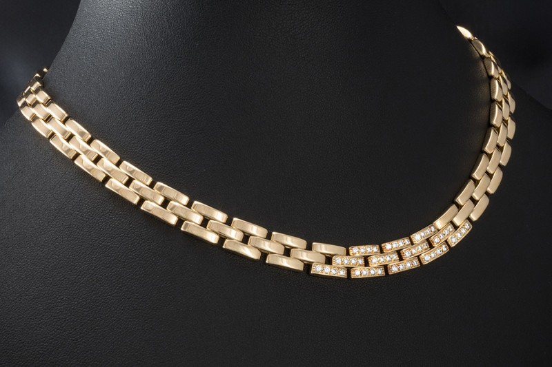 Cartier Collier Kette Maillon Panthère mit Diamanten in 750er Gelbgold 