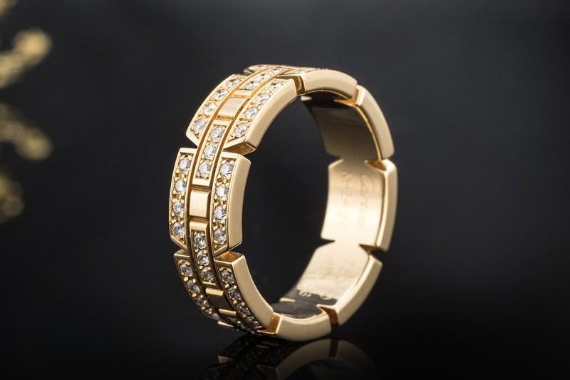Cartier Tank Francaise Ring 3 Reihen Diamanten rundum in 750er Gelbgold 