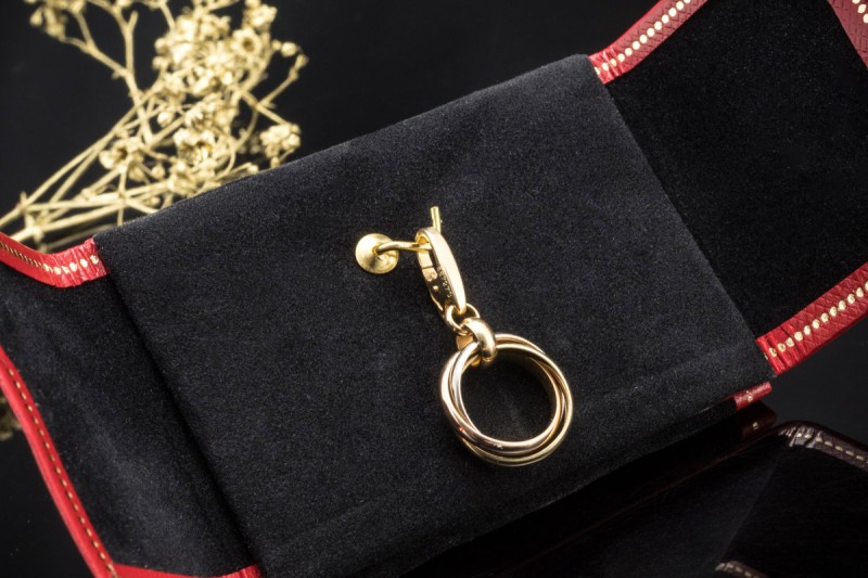 Cartier Trinity Charm Anhänger an Karabiner 3 Ringe 750er Gold Full Set 