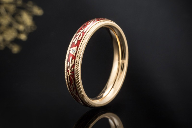 Wellendorff Ring Chili Rot Drehring mit Diamant in 750er Gelbgold Gr. 61 