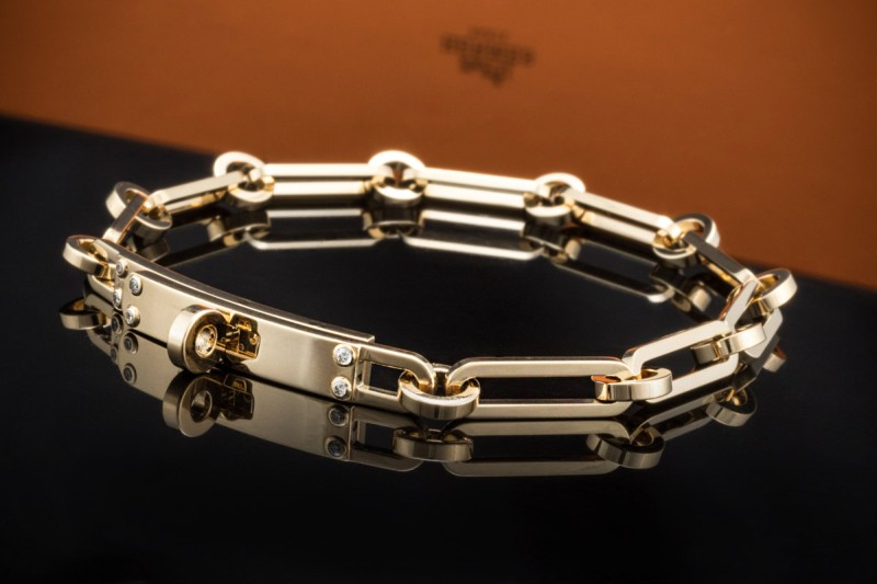 Hermès Armband Kelly Chaîne kleines Modell mit Diamanten 750er Gelbgold 