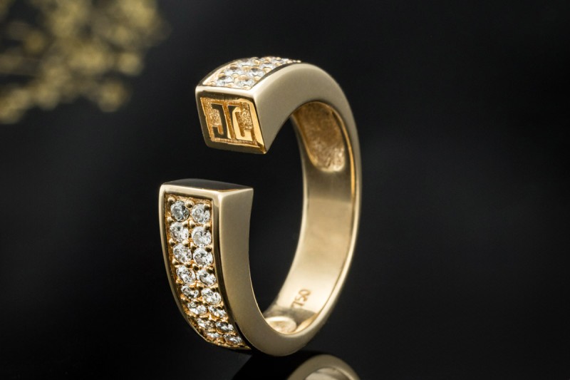 Jette Joop JJ offener Designer Spannring mit Diamanten in 750er Gelbgold 