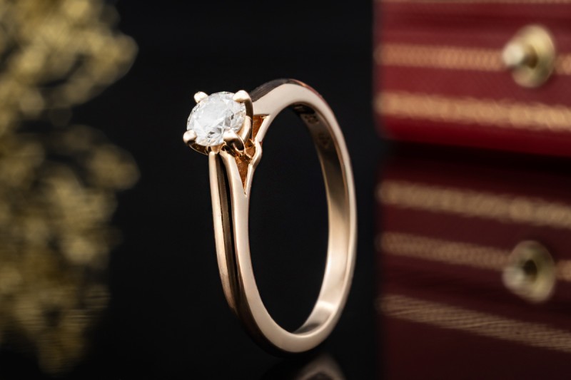 Cartier Solitär Ring 1895 mit Diamant 0,24 Carat Verlobungsring Roségold 