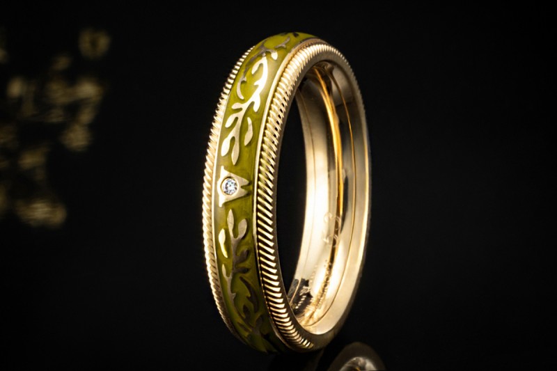 Wellendorff Ring Pistazie Fantasie Drehring Grün 1 Diamant Gelbgold 750 