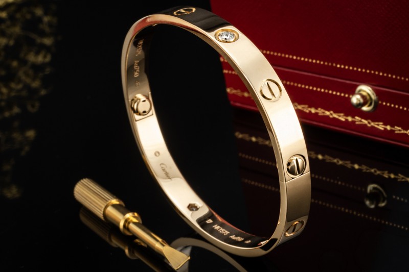 Cartier Love Armreif Armband Bracelet Diamanten Gelbgold Gr. 17 Full Set 