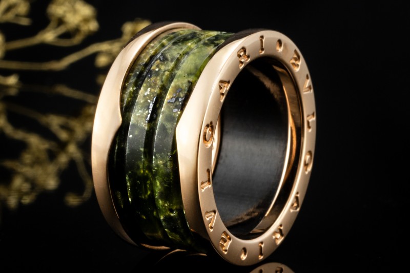 BVLGARI B.zero1 Ring mit Marmor Grüner Naturstein 750er Roségold Gr. 55 