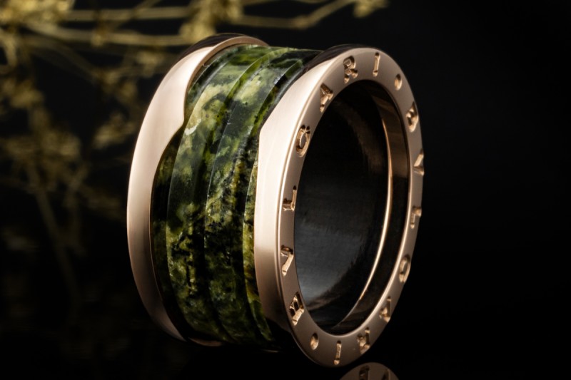 BVLGARI B.zero1 Ring 4-Band Marmor Grün Naturstein 750er Roségold Gr. 56 