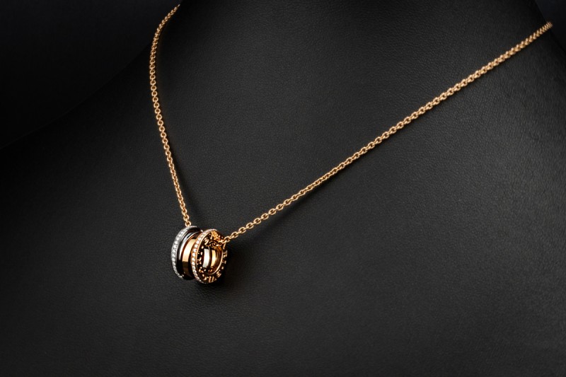 BVLGARI B.zero1 Collier Kette Anhänger Diamanten 750er Roségold Weißgold 
