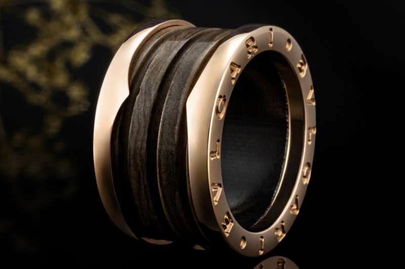 BVLGARI B.zero1 Ring 4-Band Marmor Braun Naturstein 750er Roségold Gr 52 