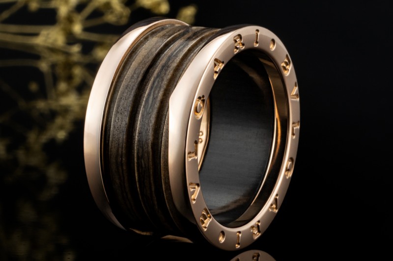 BVLGARI B.zero1 Ring 4-Band Marmor Braun Naturstein 750er Roségold Gr 56 