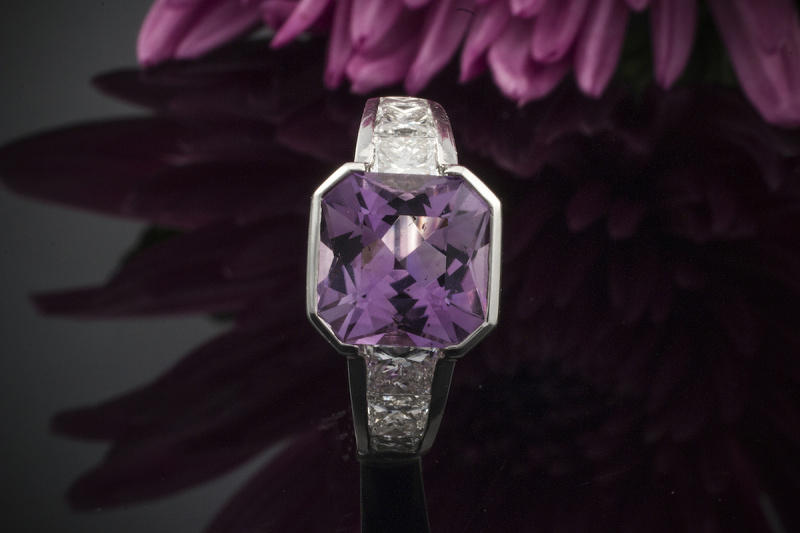 HANS DIETER KRIEGER 950er PLATIN Ring mit AMETHYST & DIAMANTEN 5,59 CT 