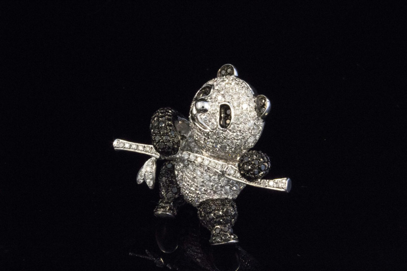 Anhänger Baby Panda Tier Motiv 750 Weißgold mit Brillanten 