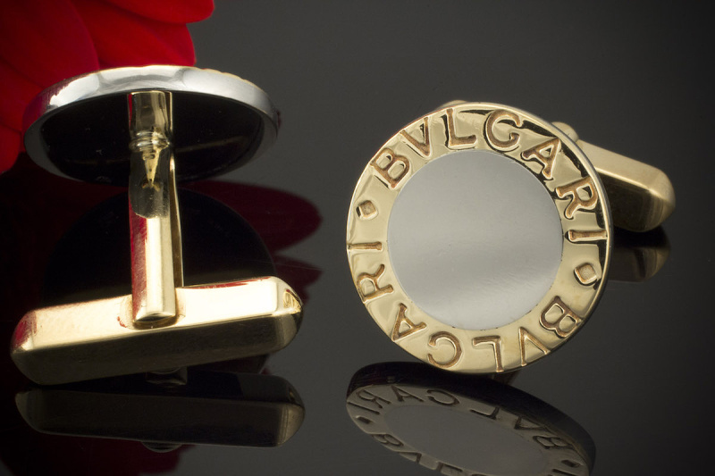 Bulgari BVLGARI Manschettenknöpfe Rund in 750er Gelbgold & Stahl Bicolor 