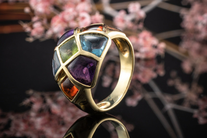 Ring mit Farbedelsteinen Topas Amethyst Peridot Citrin in 585er Gelbgold 