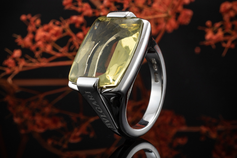 BVLGARI Bulgari Ring mit Lemon Citrin in 750er Weißgold Neuwertig Gr 53 