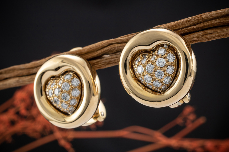 Chopard Herz Ohrringe Ohrclips Drehbar mit Brillanten 750er Gold Bicolor 