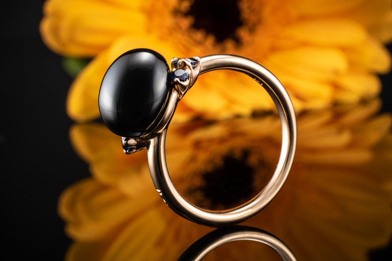 Pomellato Designer Ring mit Onyx und Saphir in 750er Rosegold Rotgold 