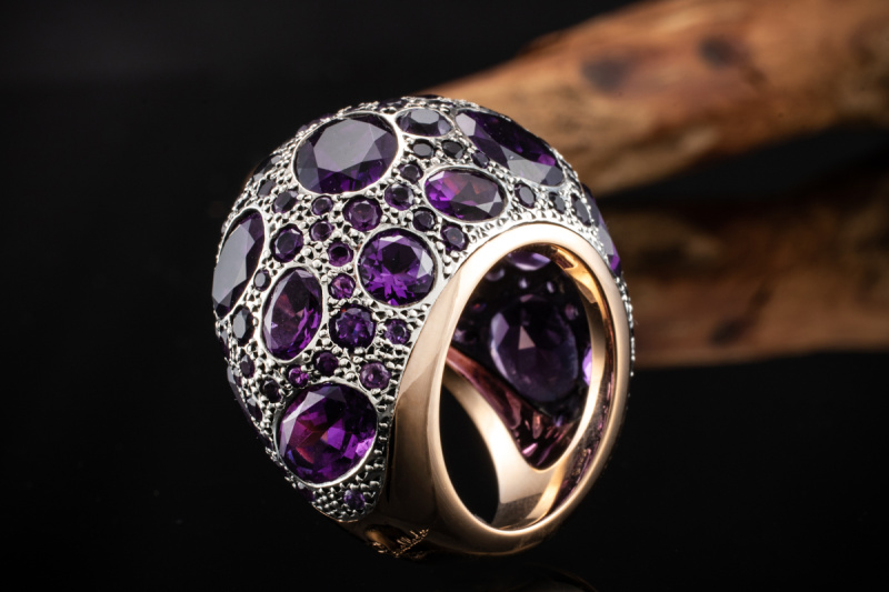 Großer Pomellato Ring Tabou mit Lila Amethyst in 750er Rosegold Rotgold 