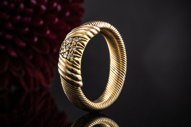 Cartier Vintage Ring Diamanten im Dreieck geflochten in Gold Tricolor 52 