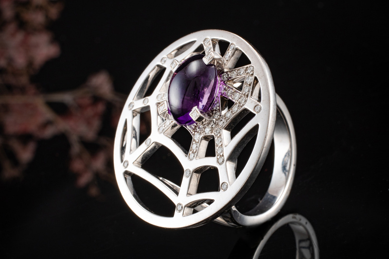 Chaumet Paris Ring Amethyst Spinnennetz mit Diamanten in 750er Weißgold 