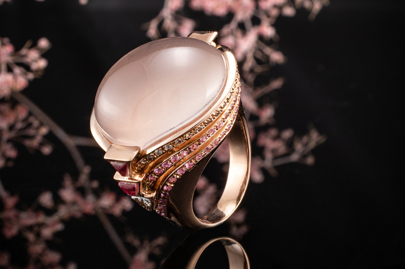 Pomellato Cocktail Ring Mondstein Turmalin Diamanten in Rotgold Rosegold 