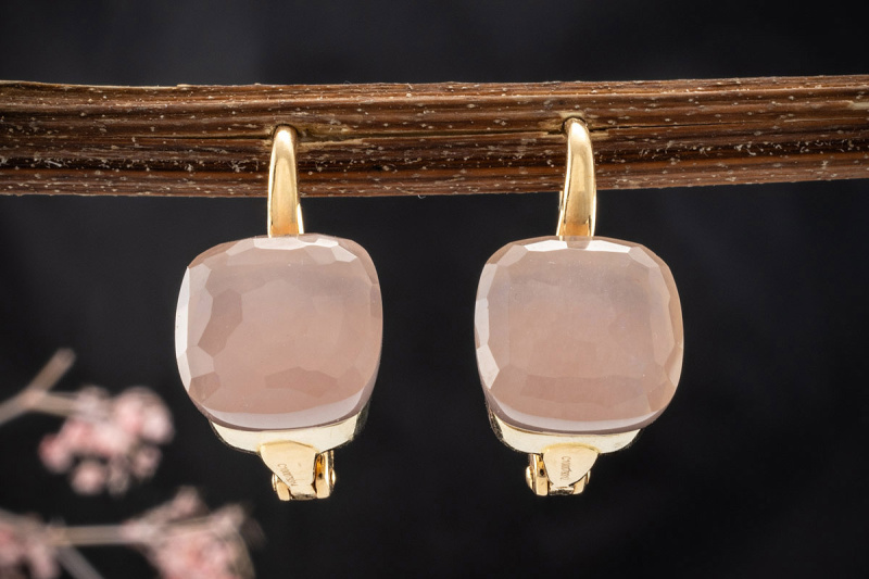 Pomellato Ohrringe Ohrstecker Nudo Classic Rosenquarz Gelbgold 