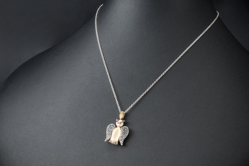 Al Coro Collier Engelchen Teufelchen mit Diamanten Roségold Weißgold 750 