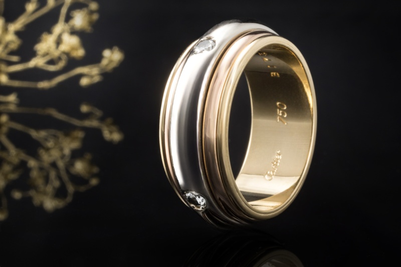 Cartier Drehring Saturn Ring Trinity mit Diamanten in Gold Tricolor 750 