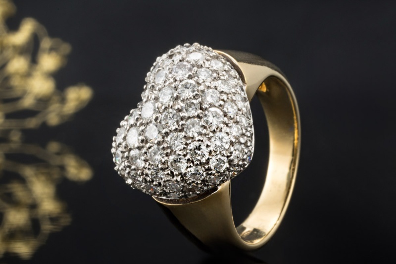 Herz Ring mit Diamanten Goldschmiedearbeit in 750er Gelbgold Weißgold 