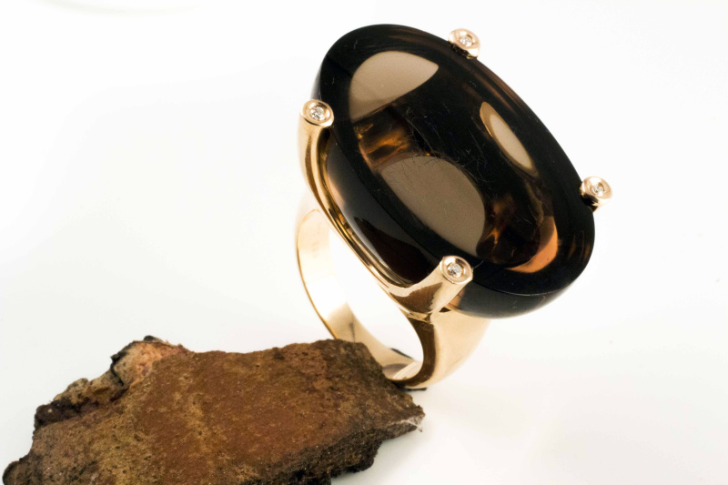 Designer Rauchquarz & Brillant Ring 750 Rotgold Gold 