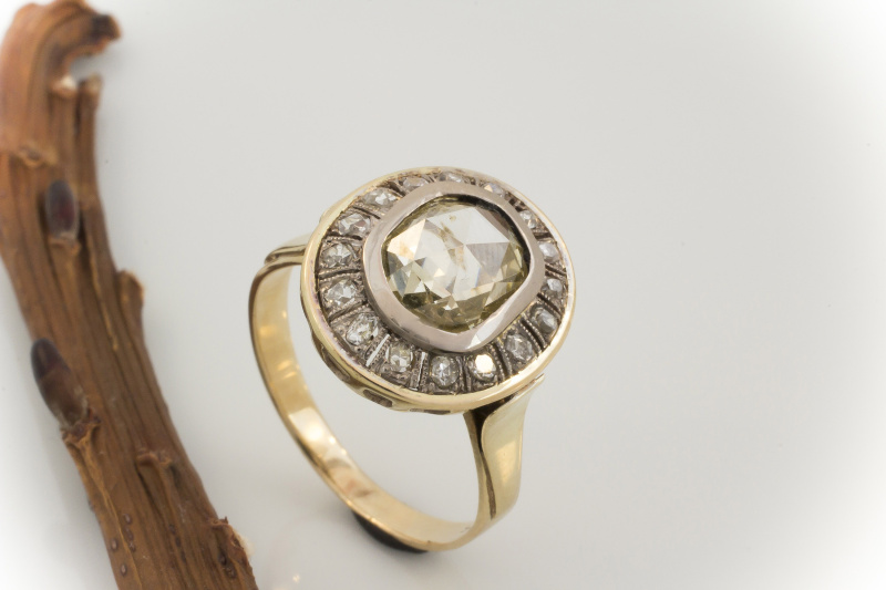 ANTIK Diamant Ring mit 1,20 Carat Diamant Rosen in 585 Gold  