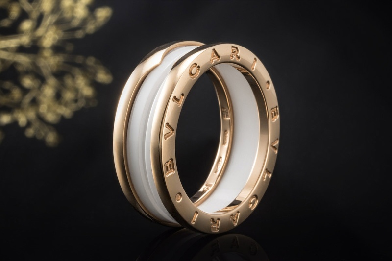 BVLGARI B.zero1 2-Band Ring Weiße Keramik und 750er Roségold Größe 61 