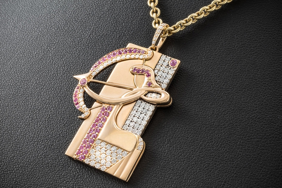 Jazychic Schütze Sternzeichen Anhänger Pink Saphir Diamanten in Roségold 