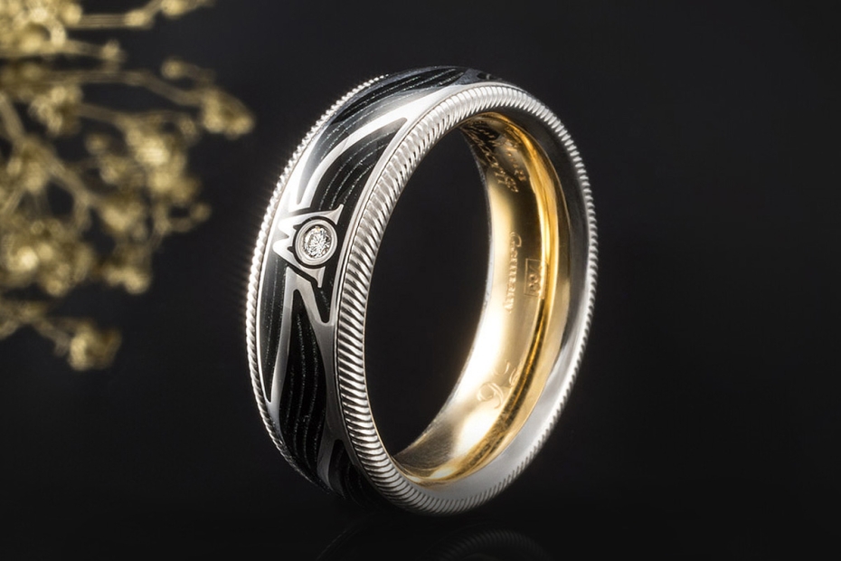 Wellendorff Ring Engelskraft Schwarz Drehring Diamant in 750er Weißgold 