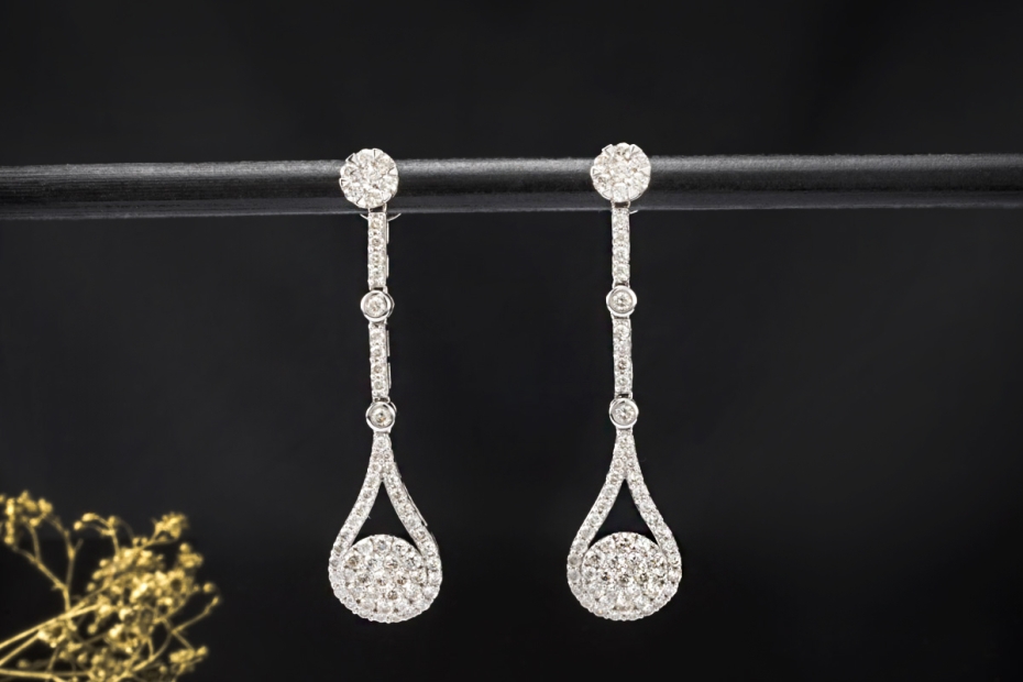 Lange Tropfen Ohrringe Ohrhänger Ohrstecker Diamanten in 750er Weißgold 