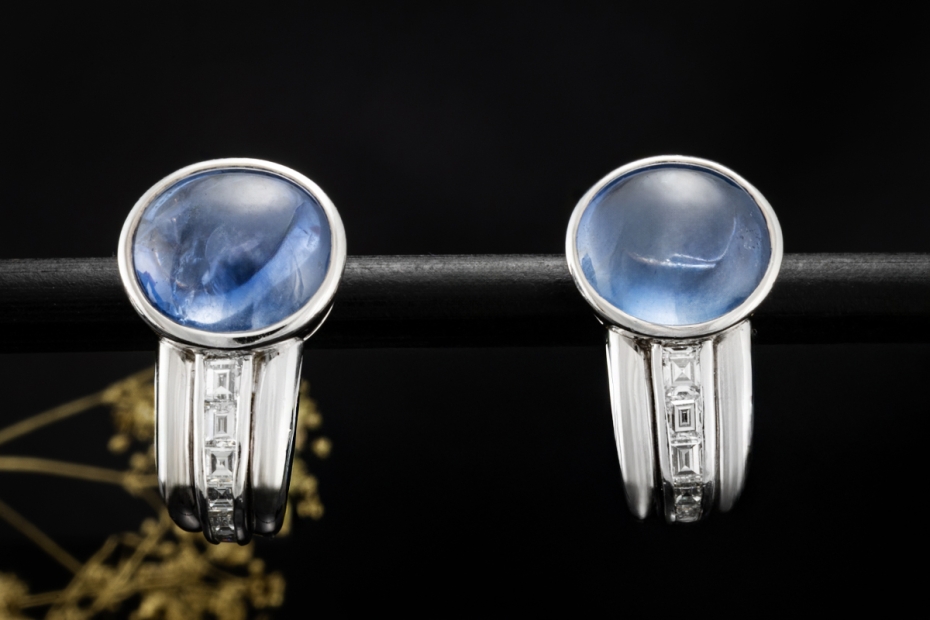BVLGARI NY Haute Couture Ohrringe Creolen Ceylon Saphir Diamant Weißgold 