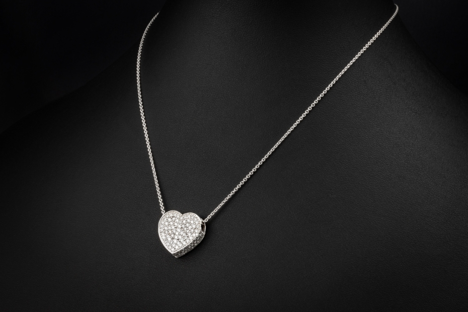 Al Coro Herz Collier Kette mit Anhänger mit Diamanten in 750er Weißgold 