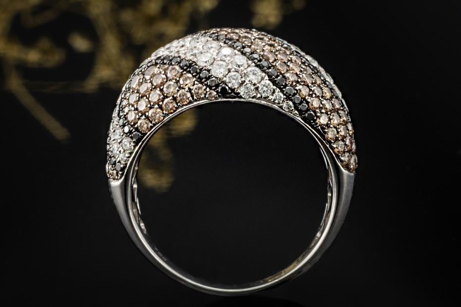 Cocktailring Ring Diamant Arbeit Weiß Braun Schwarz in 750er Weißgold 